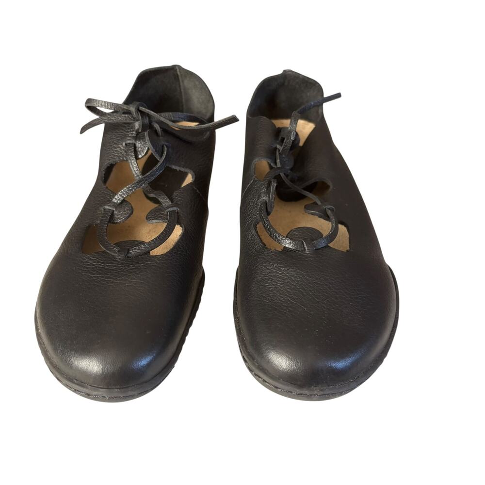 Uffizi Womens Black Leather Flats Shoes Size 40 9/9.5 Brazil Leather Lace